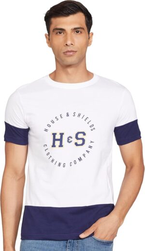 تيشيرت بقصة عادية ونمط مطبع للرجال من أمازون براند - هاوس اند شيلدز