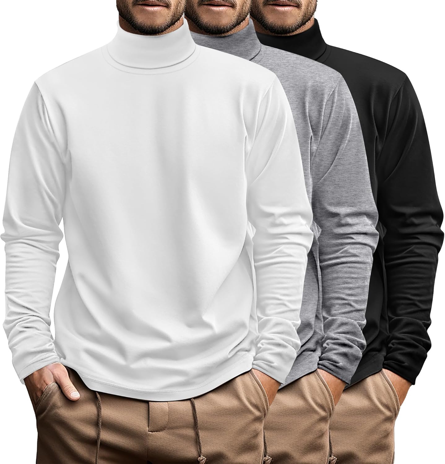 فيسيرد قميص رجالي كبير وطويل بقبة دائرية واكمام طويلة وقبة وهمية من القطن بمقاس وقصة ضيقة 3 قطع