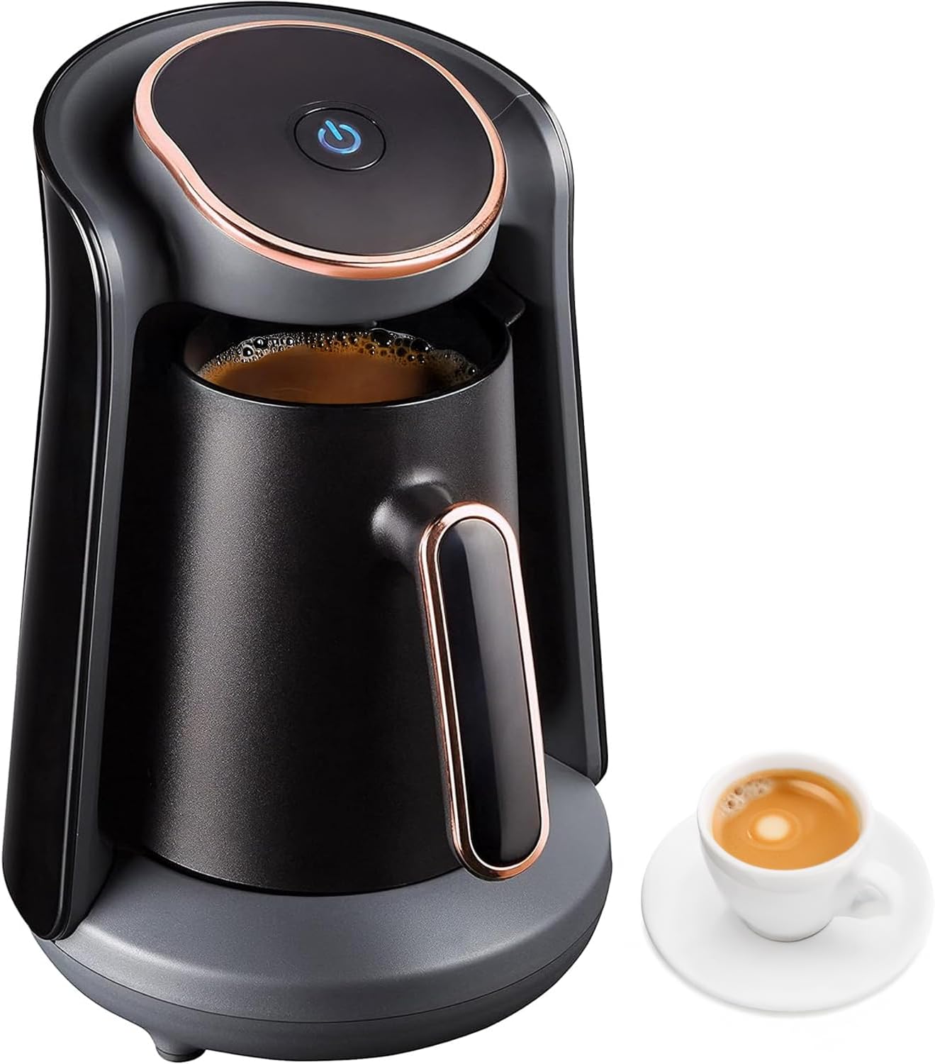 ماكينة تحضيرالقهوة التركية سعة 300 مل و قوة 400 واط، وعاء قهوة كهربائي لاسلكي قابل للإزالة، زر تشغيل ذكي يعمل بضغطة واحدة، ماكينة قهوة تركية كهربائية بطلاء مانع للالتصاق، اسود/ذهبي