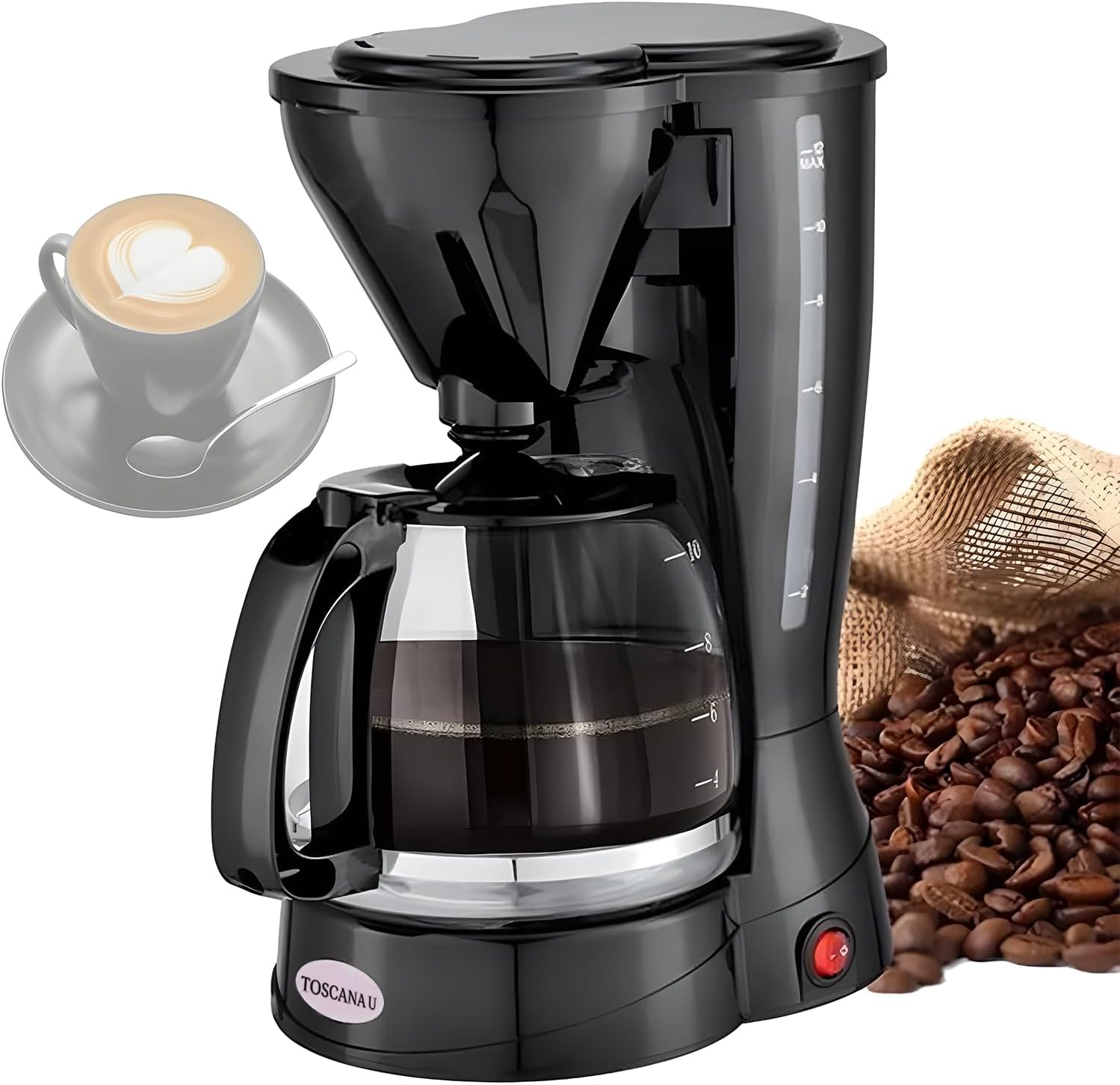 توسكانا يو ماكينة تحضير القهوة بالتنقيط 6 اكواب مع فلتر قابل للفصل واعادة الاستخدام بقدرة 650 واط وسعة 0.75 لتر، معدن