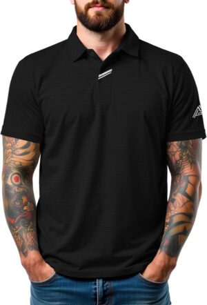 قمصان بولو جولف للرجال بعامل حماية من الاشعة فوق البنفسجية 50+ باكمام قصيرة وقبة قابلة للتمدد وقبة مناسبة للجولف والعمل