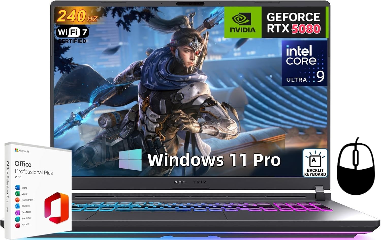ASUS ROG Strix G18 Gaming Laptop, NVIDIA GeForce RTX5080 16 GB GDDR7, Intel Ultra 9 275HX, 18” ROG 2.5K 240Hz, 64 GB DDR5 RAM 8 TB SSD, Wi-Fi 7, Windows 11 Pro,w/Office Lifetime License & Accessories