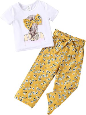 تيشيرت وسروال مطبوع للبنات الصغيرات بعمر 1- 8 سنوات ملابس عصرية من فيري نيو