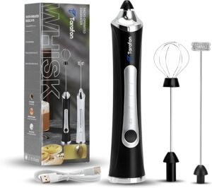مضرب قهوة وخفاقة حليب يدوية كهربائية، صانع رغوة بـ 3 سرعات وقابل لإعادة الشحن ومحمول باليد للاتيه والمخبوزات من تارافون (لون أسود)