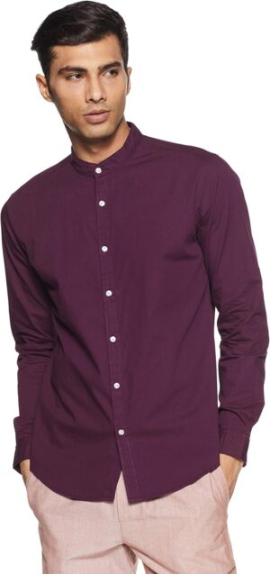 قميص كاجوال سادة باكمام طويلة وقصة ضيقة من دايفيرس، لون ارجواني، مقاس M، للرجال