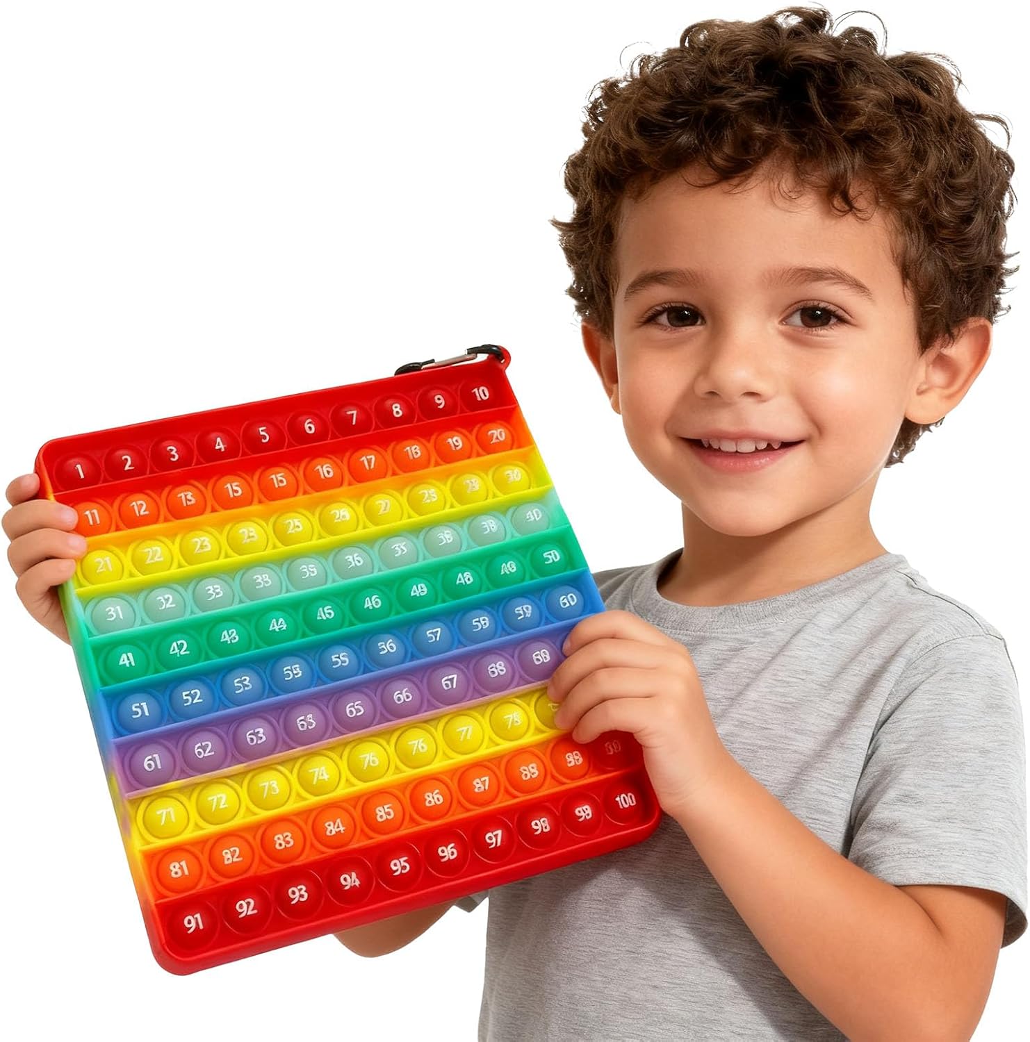 لعبة اللوح المئوي الحسي بفقاعات للضغط والفرقعة مزودة بالأرقام بألوان الرينبو لتعزيز التركيز للأطفال مناسبة للتعلم المبكر وتنشيط الذهن والعقل من جودتول