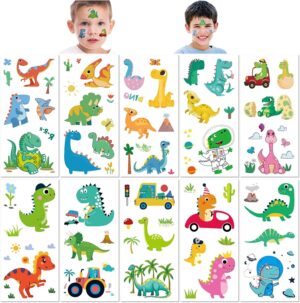 تاتو مؤقت بتصميم ديناصور للاطفال - ملصقات كرتونية مضحكة مقاومة للماء، امنة وسهلة الاستخدام، تصميم يدوم طويلا