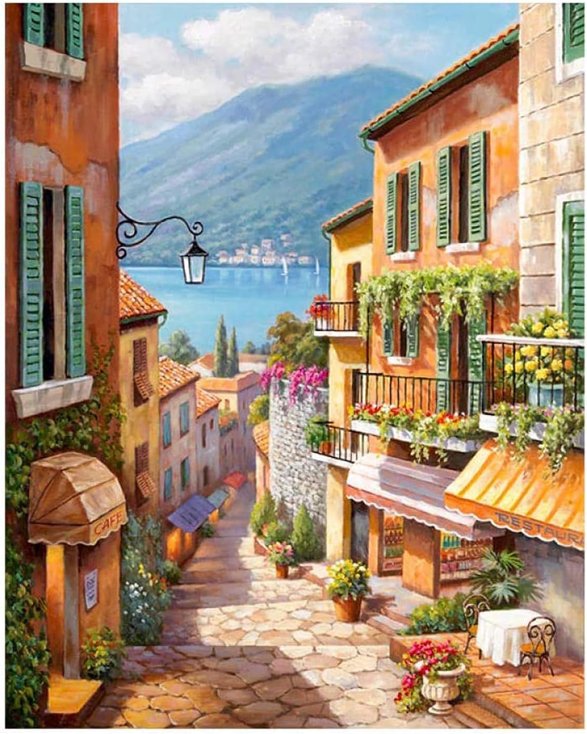 مجموعة الرسم بالأرقام للأطفال والكبار من سوبركرن، لوحة زيتية قماشية لتلوينها بنفسك مع فرش وصبغات أكريليك لتزيين المنزل، 40 × 50 سم، (تصميم شارع بلدة في إيطاليا)