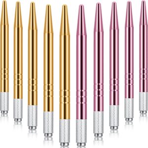 Chumia 10 Pieces Microblading Pens Manual Eyebrow Pens Microblade Pen Aluminum Microblading Hand Tools Light Manual Microblade Tool Microblade Holder for Makeup Supplies Salons,2 Colors(Pink, Gold)