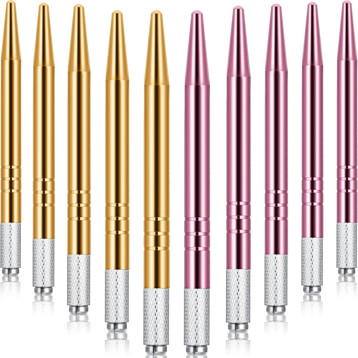 Chumia 10 Pieces Microblading Pens Manual Eyebrow Pens Microblade Pen Aluminum Microblading Hand Tools Light Manual Microblade Tool Microblade Holder for Makeup Supplies Salons,2 Colors(Pink, Gold)