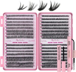 مجموعة وصلات الرموش، 640 رمش فردية، مجموعة مجموعات رموش يمكنك تركيبها بنفسك مع تثبيت قوي للرموش، ملاقط وفرشاة (مزيج 30-40-50-60D، 9-16 ملم)