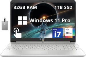 HP 15.6" Fhd Business Laptop with Touchscreen, Intel I7-1255U, 32GB RAM, 1TB Pcie Ssd, Intel Iris Xe Graphics Card, Numeric Keypad, Webcam, Windows 11 Pro, Natural Silver