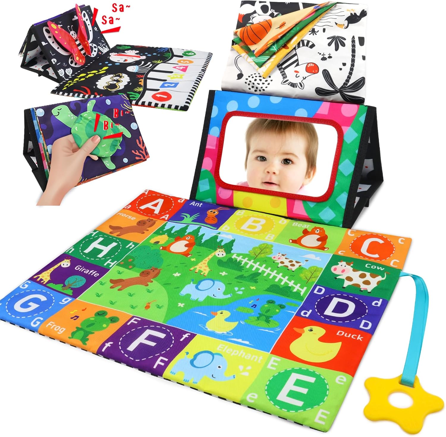 ألعاب تعليمية من كوانجو، مصنوعة من القماش، مناسبة للجنسين من عمر الولادة. تتميز بألعاب قابلة للإزالة وتحفيز بصري وأنماط تعليمية. تساعد في تطور الطفولة المبكرة من خلال اللعب التفاعلي.