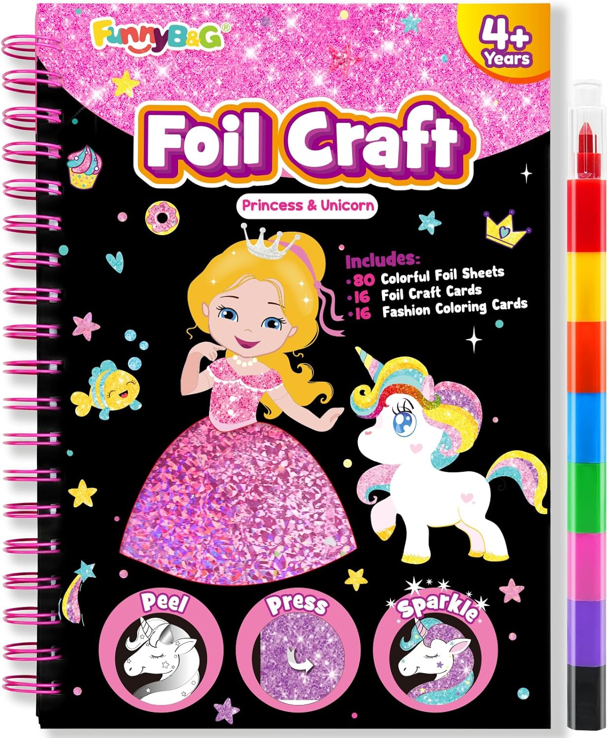 FUNNYB&G Foil Art Craft Activity for Kids - Gift for Girls Crafts for Kids Fun Art Supplies DIY Creative Travel Toy, Birthday Gift Party Favor Toys for Girls Boys 4 5 6 7 8 9 Years Old(Princess)