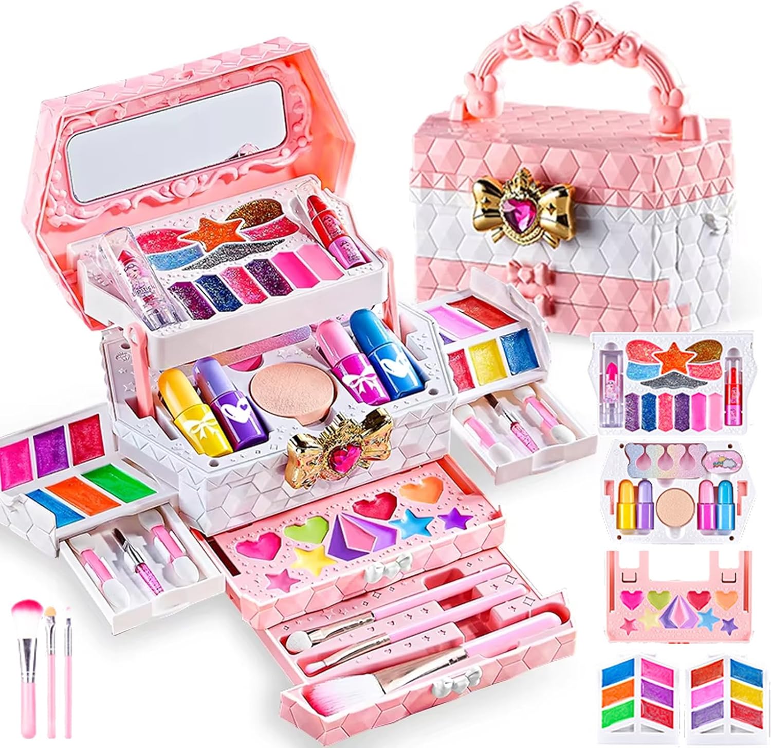 مجموعة مكياج للأطفال للفتيات، واقعية وآمنة وقابلة للغسل وغير سامة للأطفال من عمر 4 إلى 7 سنوات فما فوق من بيونتي (زهري-B)