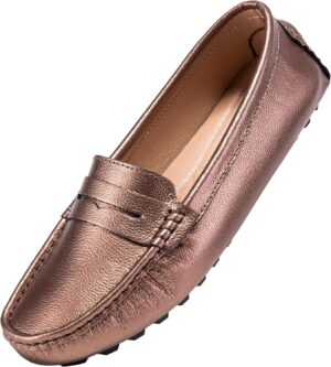 حذاء قارب بيني لوفرز من الجلد للنساء بوسين موكاسين تصميم مريح للقيادة