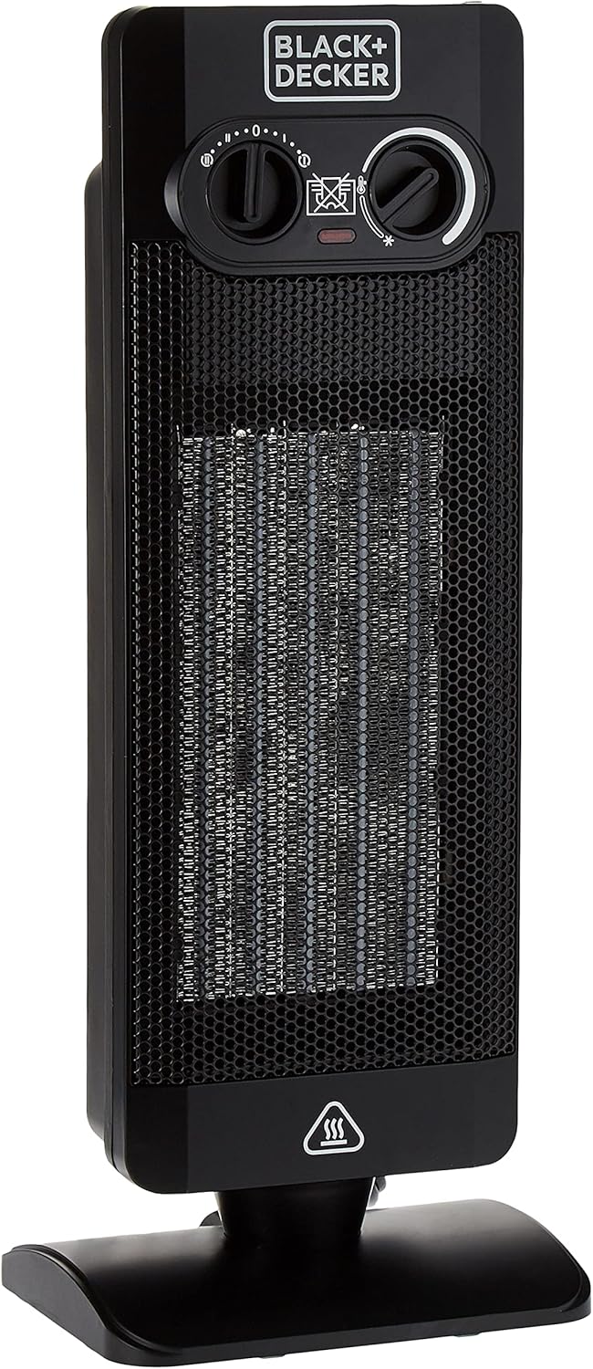 بلاك اند ديكر مدفأة مروحة عمودية ، 2000 واط، ارتفاع 52 سم لتغطية أقصى قدر من الغرفة، تحكم حراري مزدوج، إعدادان للحرارة، تذبذب، مروحة تبريد، إيقاف تشغيل تلقائي - أسود، HX340-B5