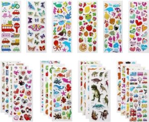 ملصقات ثلاثية الأبعاد من مومو بير للأطفال ملصقات منتفخة 520+ ملصقات أطفال 22 ورقة متنوعة للهدايا التذكارية تشمل أشكال الحيوانات والأسماك والديناصورات والأرقام والفواكه والشاحنات والفراشات والمزيد