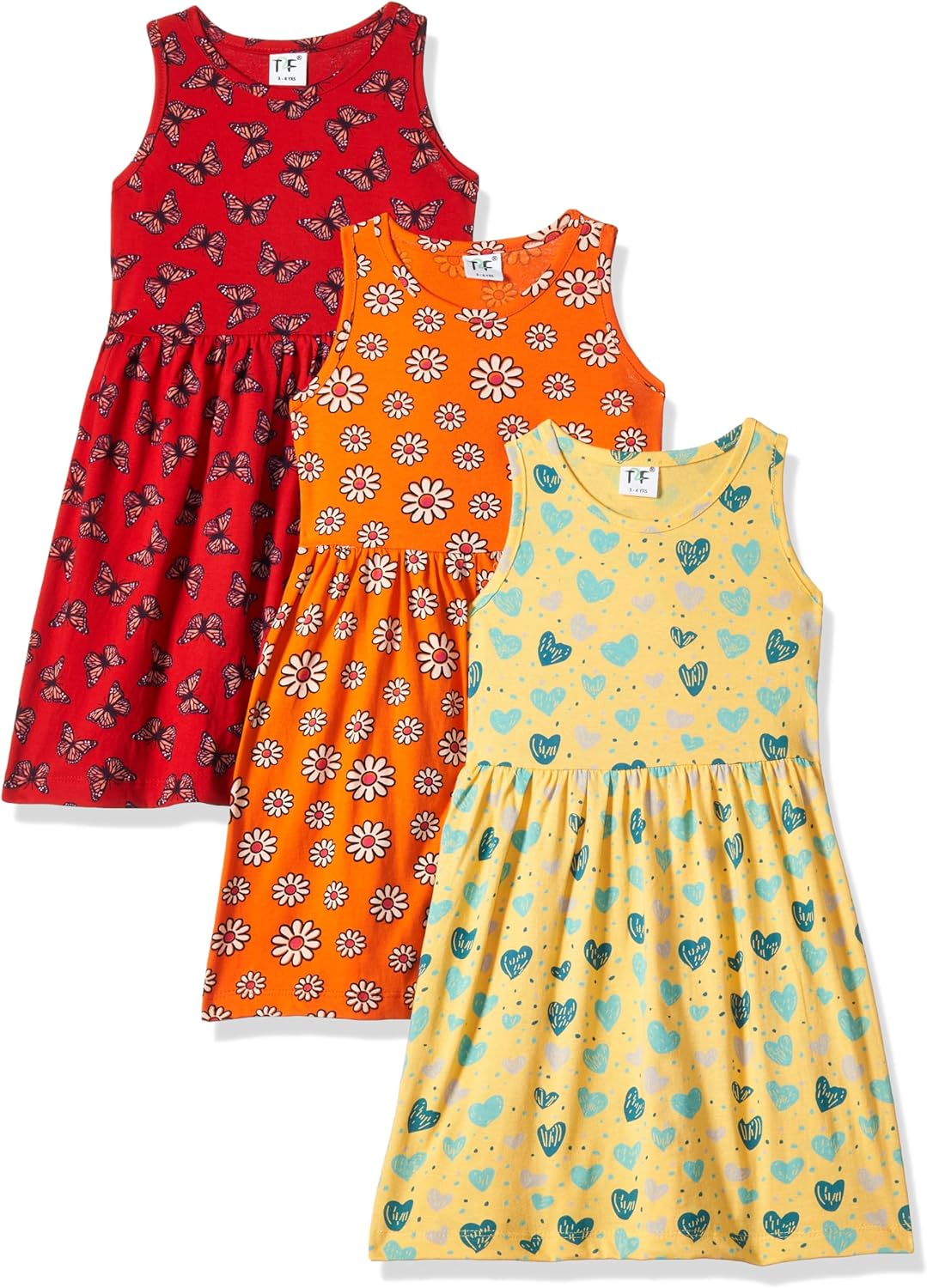 فستان كاجوال بأكمام قصيرة للبنات من تي 2 اف، موديل GLS-DRZ-04 (عبوة 3 قطع)