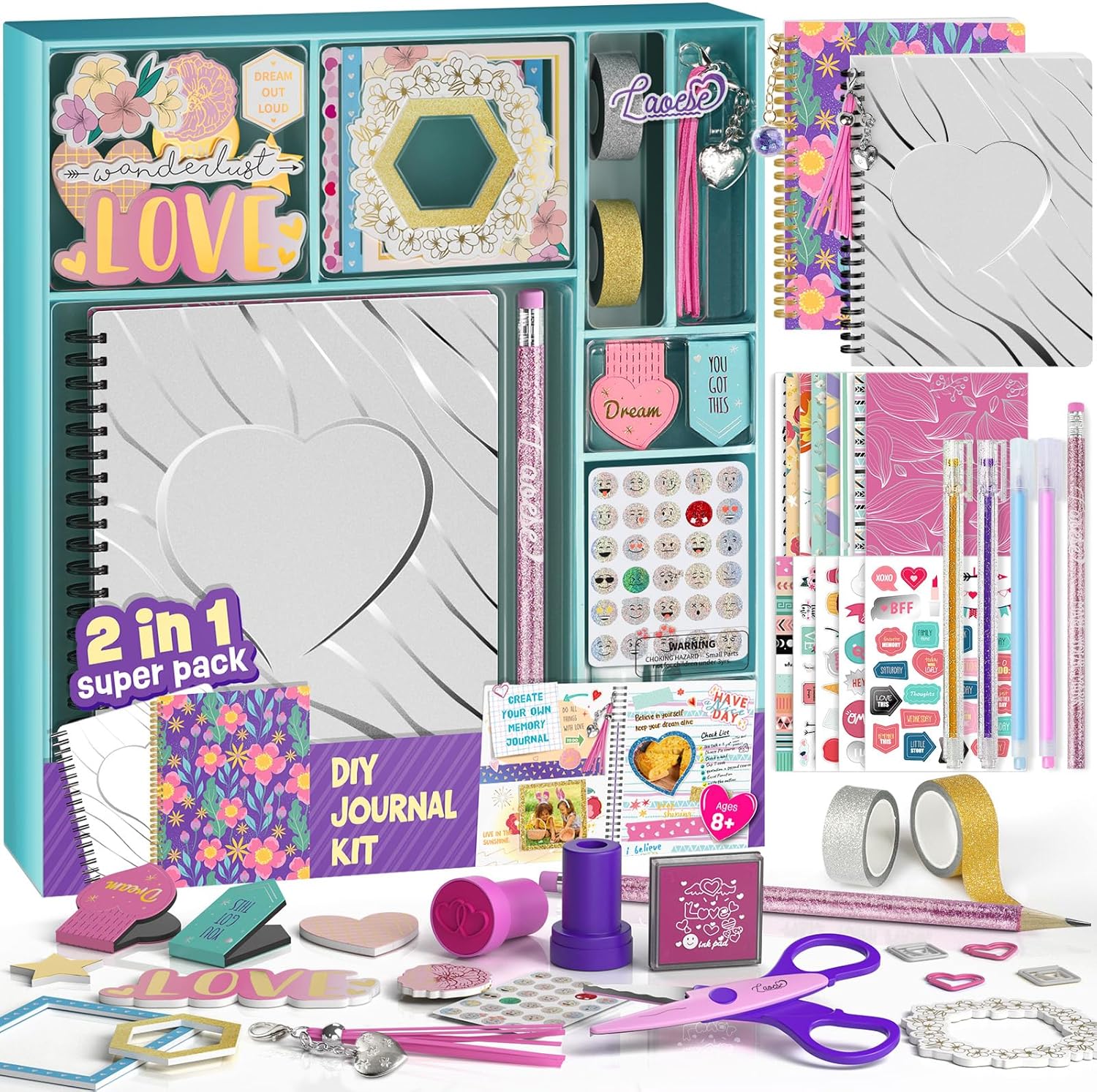 2-Pack DIY Journal Kit - Gifts for Girls Ages 8 9 10 11 12 13 14 Year Old - Cool Birthday Gifts Ideas for Girls - Art & Crafts for Tween Kid - Teen Girl Trendy Stuff - Scrapbook & Diary Supplies Set