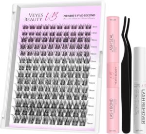 مجموعة وصلات رموش فردية رفيعة وغير مرئية من فايز بيوتي، مجموعة رموش صناعية ناعمة من سلسلة فايف سكند من نيوبيز، مجموعة لوكس بولد مع اداة ازالة الروابط والختم