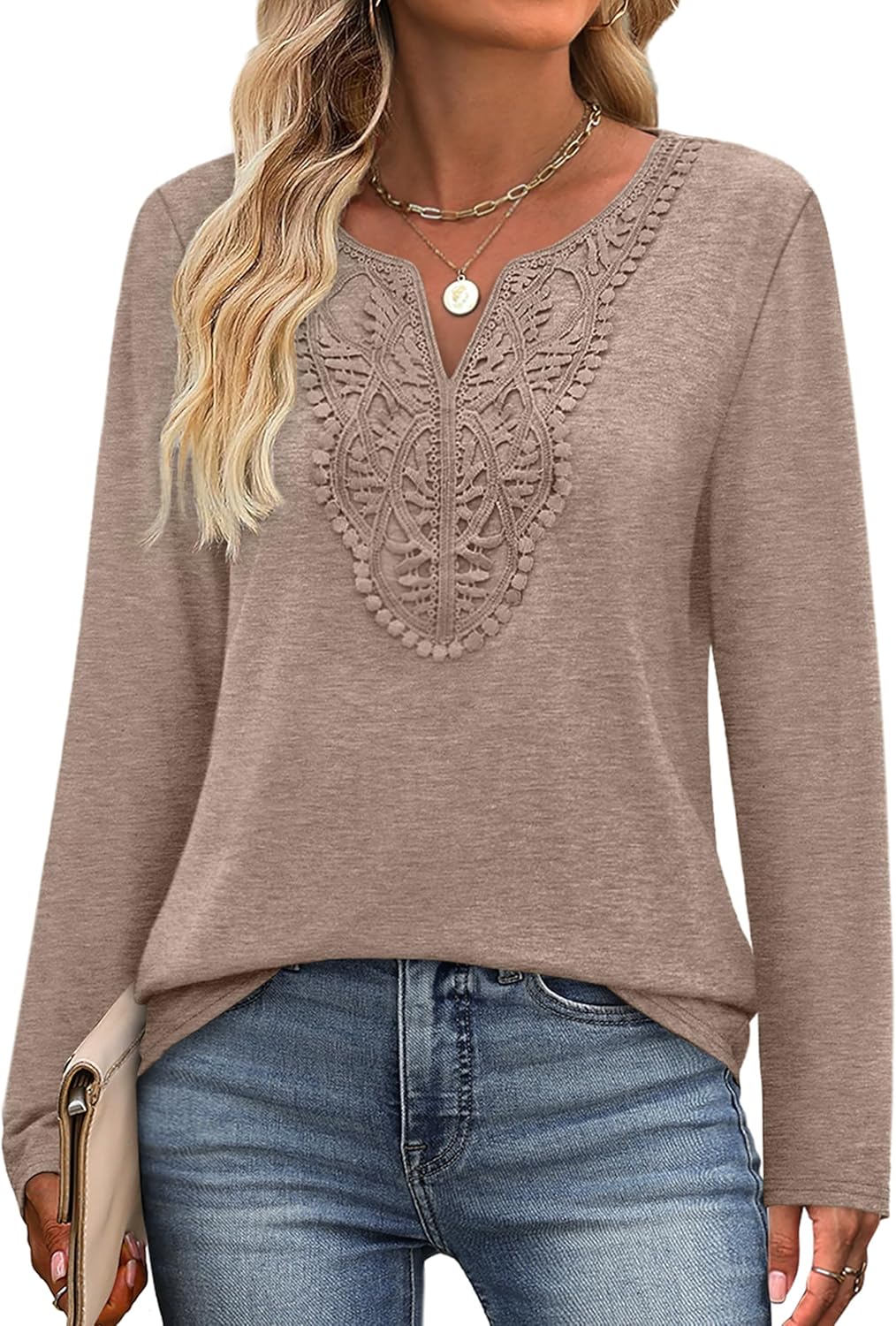 Boho Blouse for Women V Neck Long Sleeve Shirt Dressy