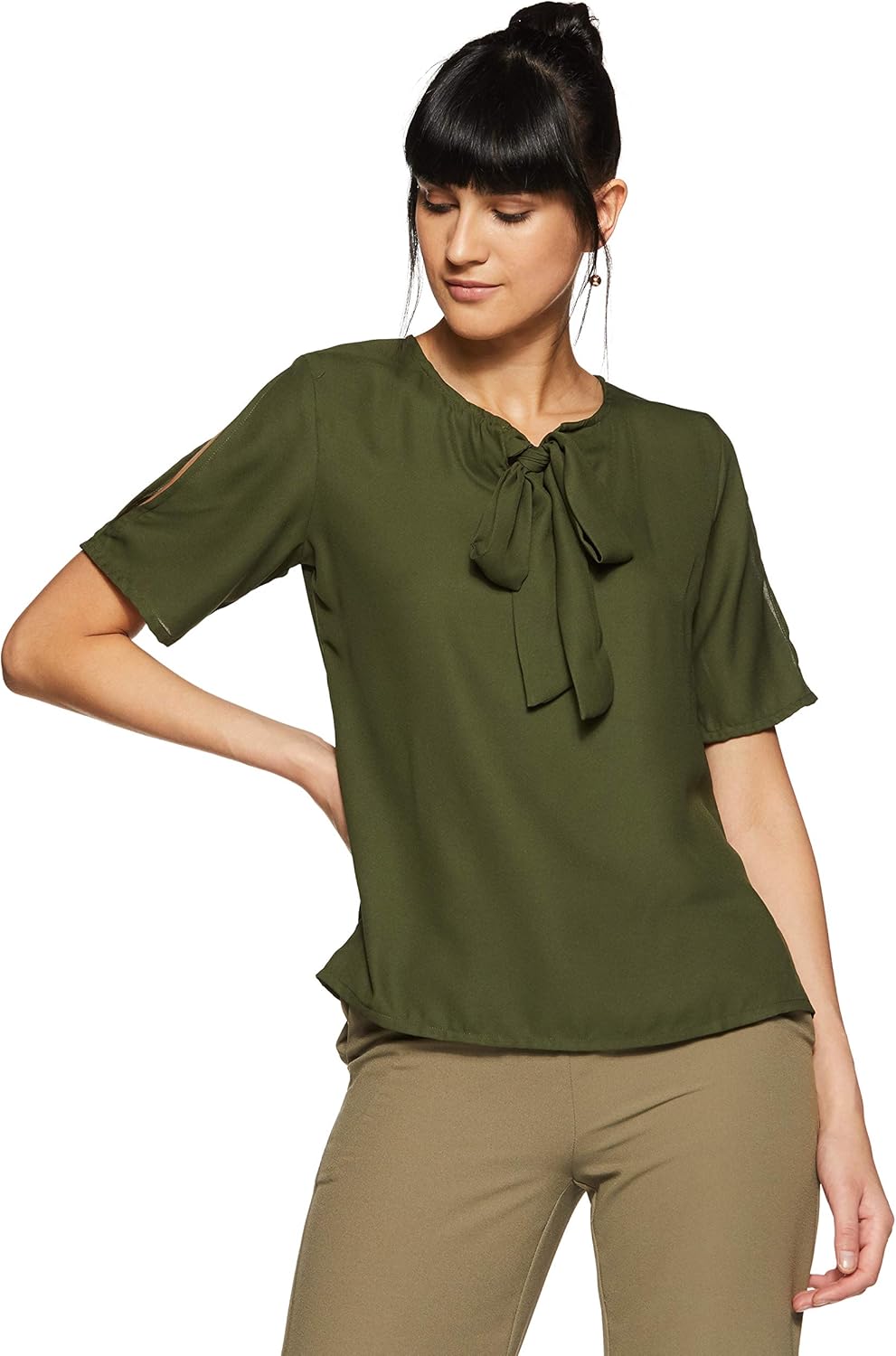 بلوزة بقصة عادية ولون واحد للنساء من كريف