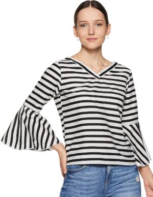 بلوزة بقصة عادية ونمط مخطط للنساء من كراف