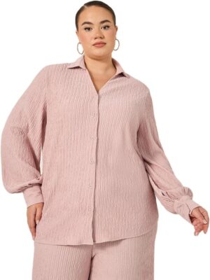 قميص نسائي منسوج باكمام منفوخة مقاس كبير من ستايلي