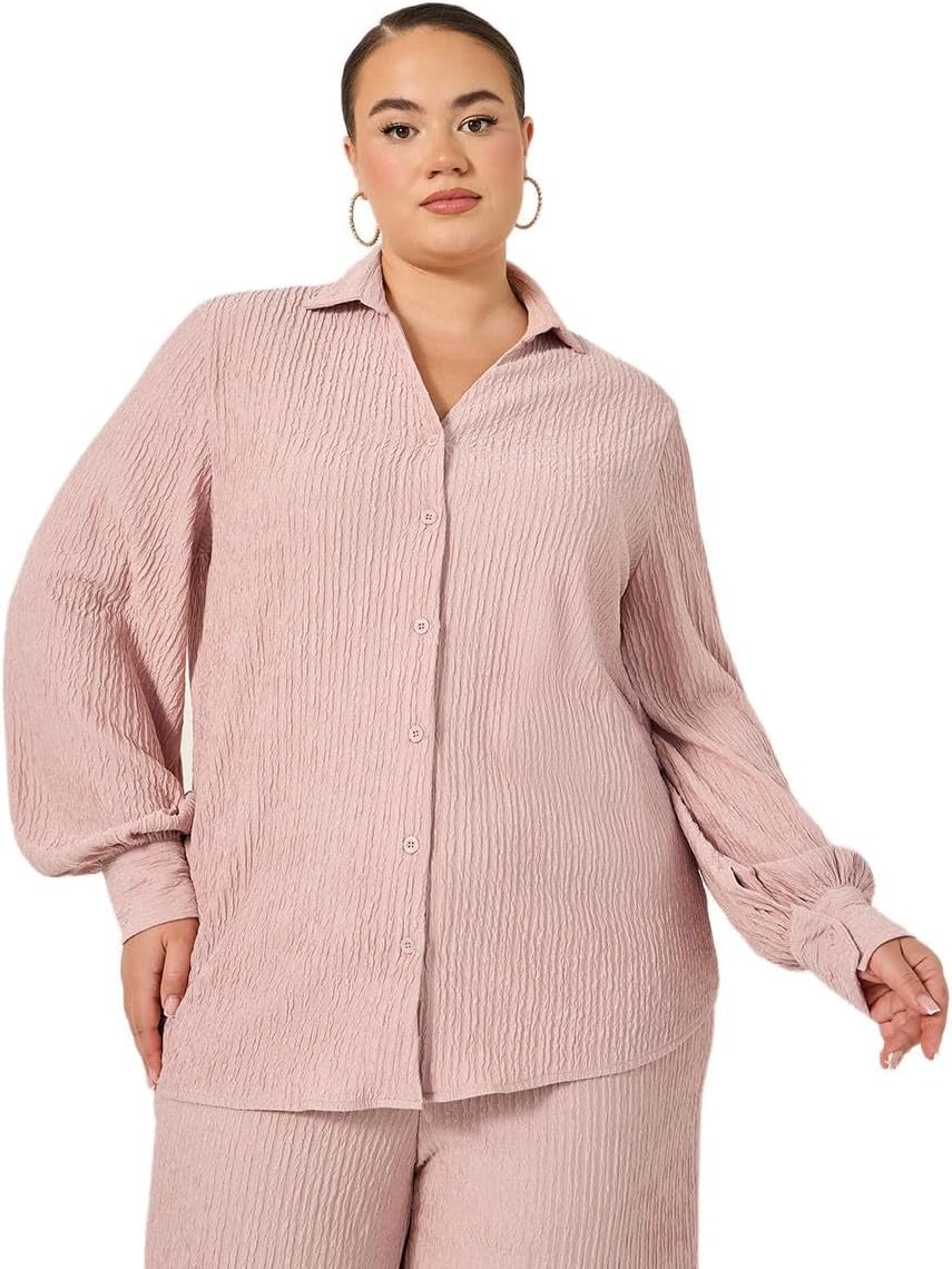 قميص نسائي منسوج باكمام منفوخة مقاس كبير من ستايلي