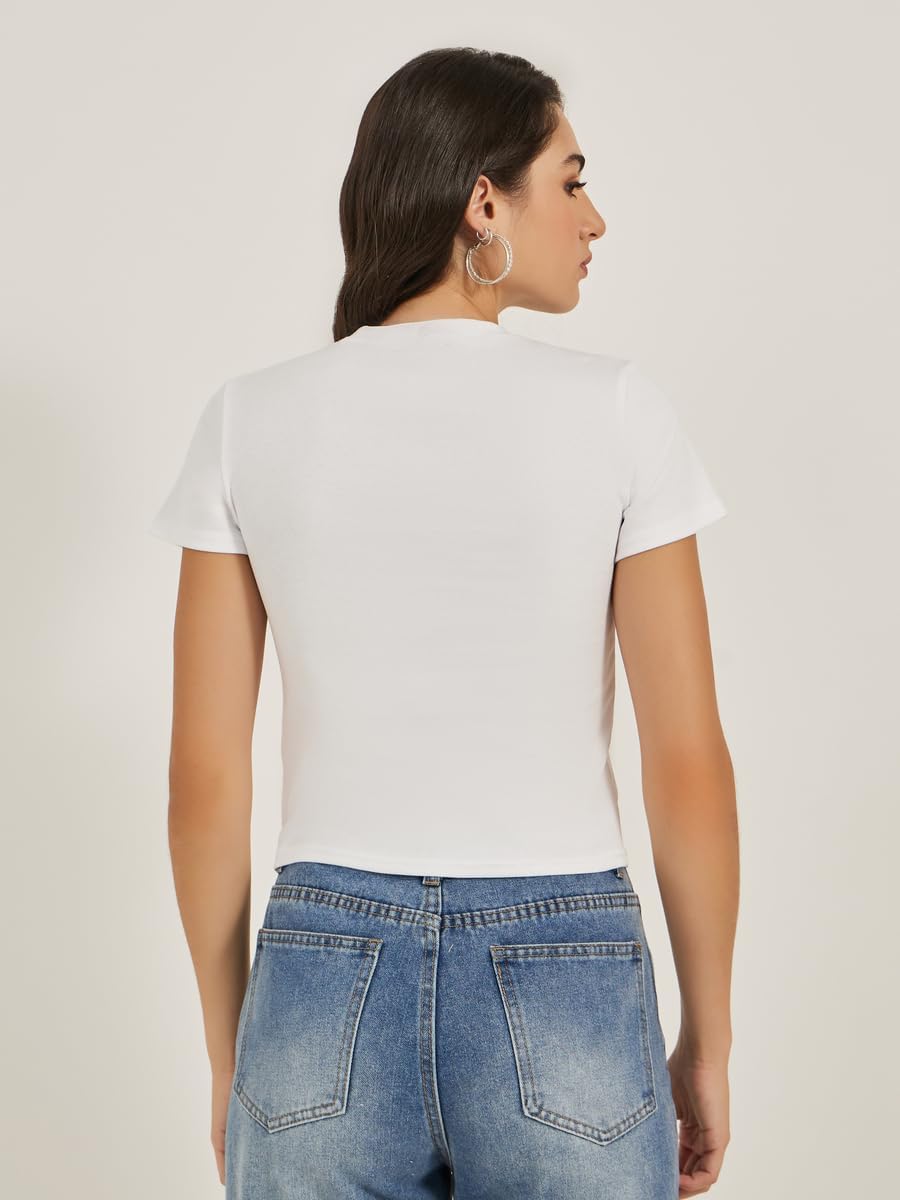 1771070638 تي شيرت باكمام قصيرة ورقبة دائرية مطبوع عليه شعار للنساء من ستايلي