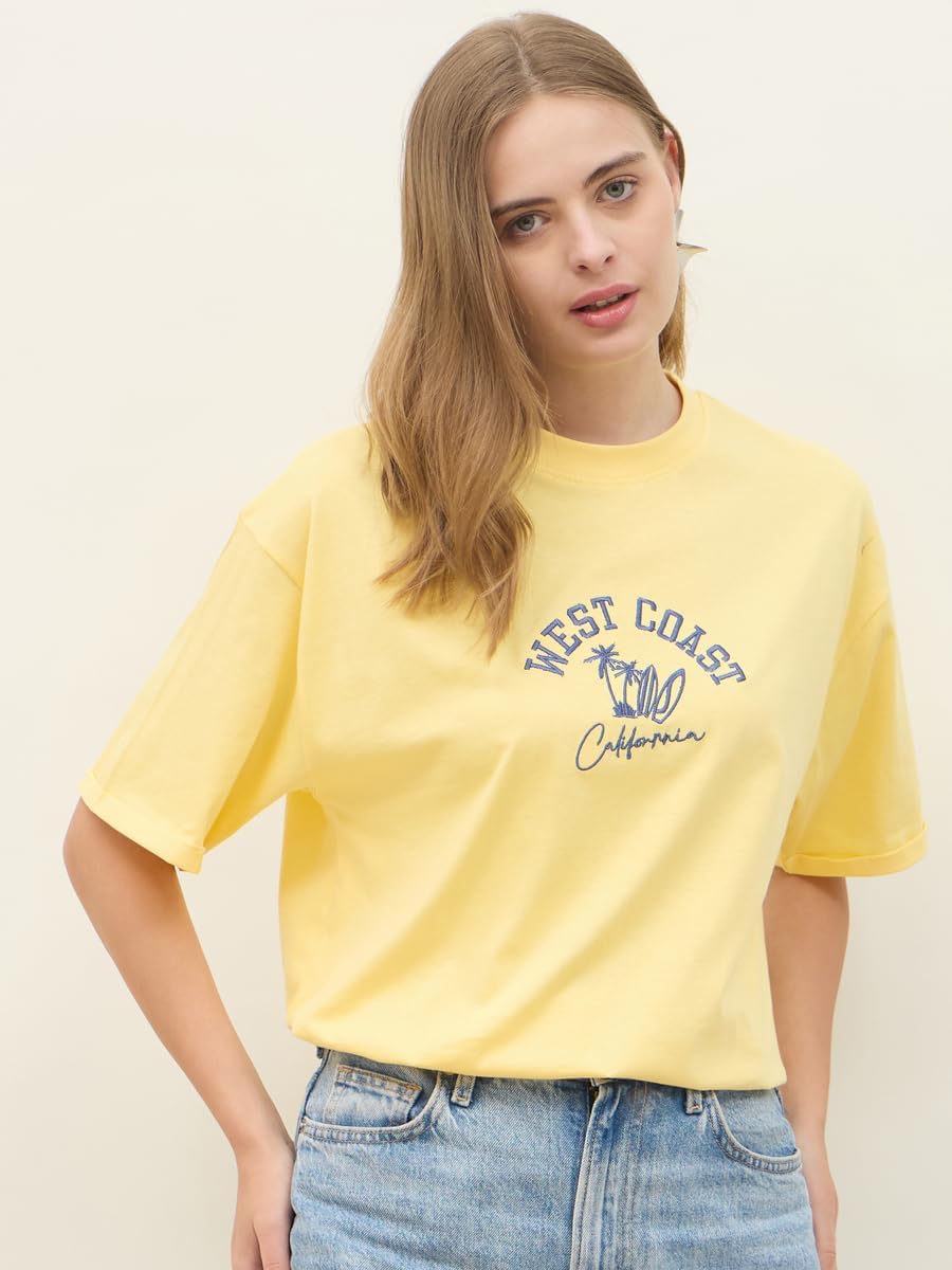 1771350966 Styli Women Oversized West Coast Embroidered Roll Up Sleeves T Shirt