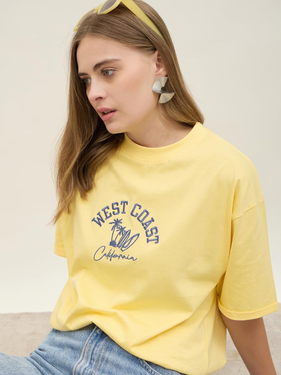 1771350968 Styli Women Oversized West Coast Embroidered Roll Up Sleeves T Shirt