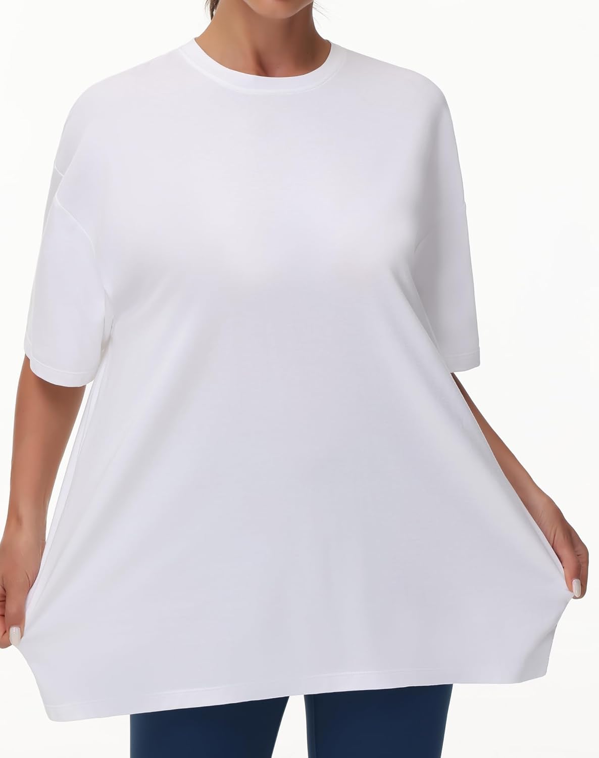 1771570505 تيشيرت كاجوال كبير الحجم للنساء من ذا جيم بيبول، بتصميم قبة دائرية ضيقة وأكمام قصيرة للتمارين الرياضية