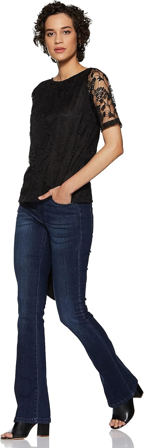 1771729040 قميص نسائي بتصميم ورود بقصة ضيقة من مس اوليف MOSS19TP30 01 62 اسود مقاس M