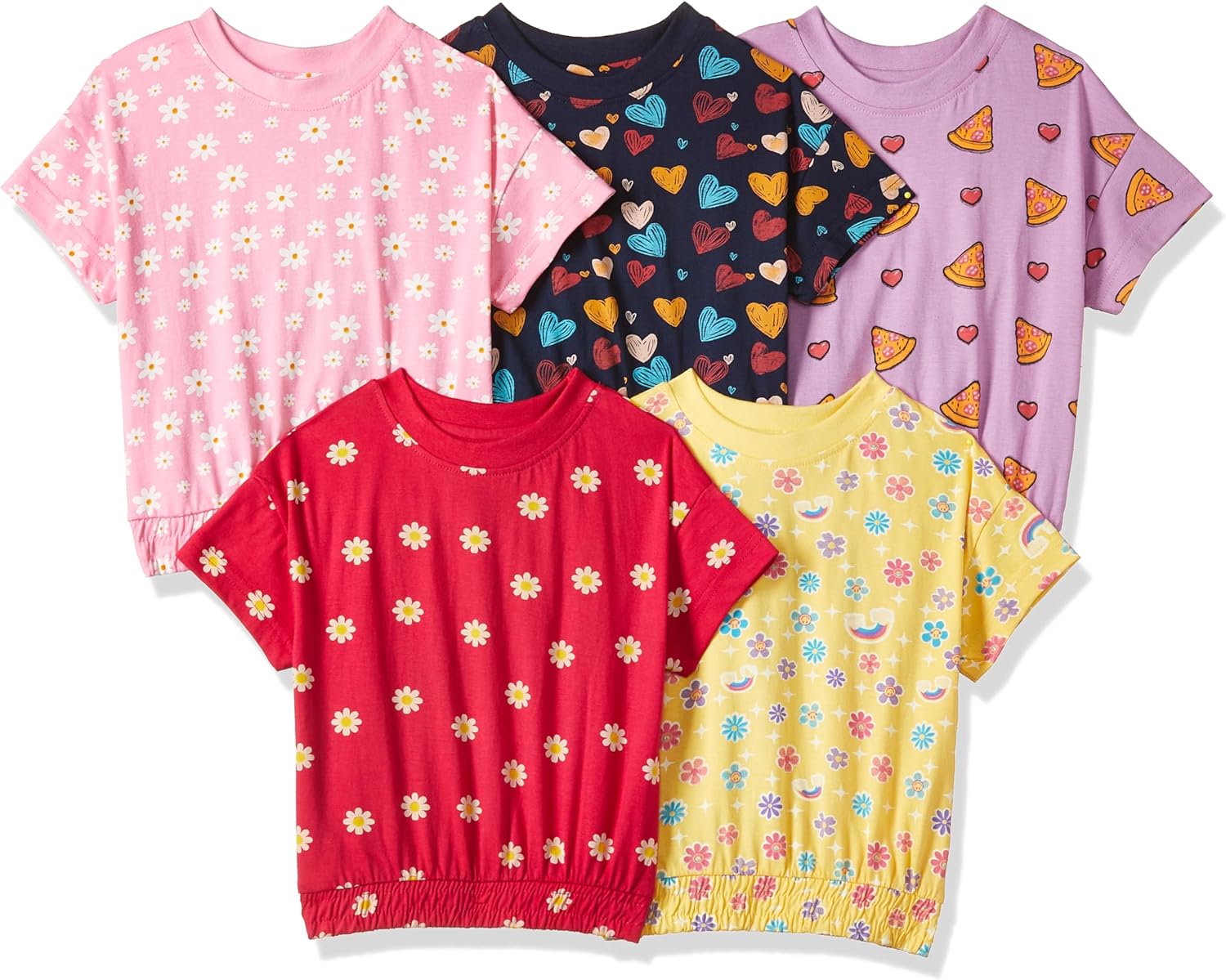 T2F Girls Girls half sleeve printed tshirt-GLS-TSRT-20 T-Shirt (pack of 5)