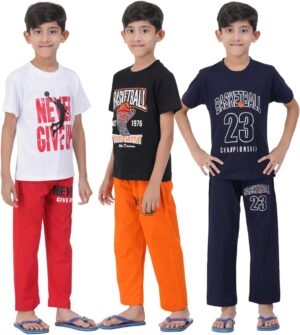 تي 2 اف طقم تيشرت وبنطلون للاولاد (عبوة من 3 قطع) (BYS-TSRT-PANT-01_متعدد الالوان_4-5 سنوات)