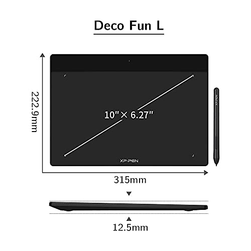 تابلت رسم جرافيك ديكو فن ال من اكس بي بين مقاس 10×6 انش، تابلت رسم رقمي مع 8192 مستوى ضغط قلم بدون بطارية للرسم الرقمي والرسوم المتحركة والتدريس عبر الانترنت (اسود)