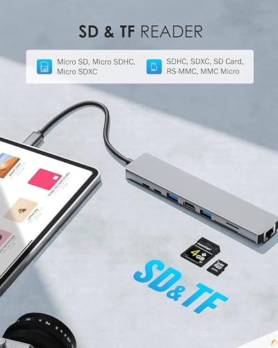 موزع USB من النوع C 8 في 1، محول متعدد المنافذ مع 4K HDMI وخاصية باور ديلفري، C، ايثرنت، 2 USB، قارئ بطاقة SD/TF متوافق ماك بوك برو واكس بي اس وغيرها الاجهزة بمنفذ نوع