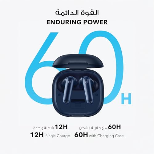 ساوند كور سماعات داخل الأذن لاسلكية P40i بخاصية الغاء الضوضاء والبيئات وصوت جهوري قوي ووقت تشغيل 60 ساعة حافظة 2 في 1 وحامل جوال IPX5 شحن لاسلكي بلوتوث 5.3 أزرق