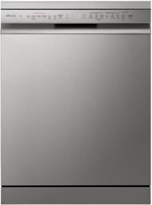 غسالة صحون بـ 14 مكانًا، فضي بلاتينيوم من ال جي، غسيل رباعي، تنضيد أرفف سهل بالإضافة إلى ضوضاء أقل، غسيل مزدوج المنطقة، دورة تربو، محرك عاكس مباشر، سمارت، ثين كيو