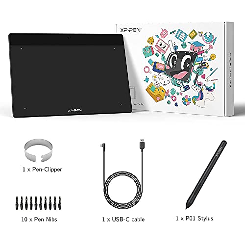 تابلت رسم جرافيك ديكو فن ال من اكس بي بين مقاس 10×6 انش، تابلت رسم رقمي مع 8192 مستوى ضغط قلم بدون بطارية للرسم الرقمي والرسوم المتحركة والتدريس عبر الانترنت (اسود)