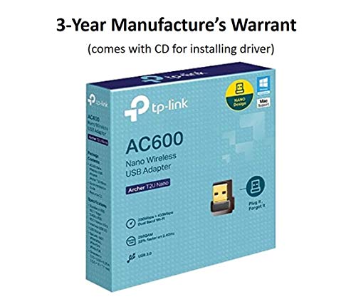 دونجل واي فاي ايه سي 600 بمنفذ USB، محول لاسلكي ثنائي النطاق بسرعة 5 جيجا للكمبيوتر الشخصي والمكتبي واللابتوب، يدعم ويندوز 11/10/8.1/8/7/اكس بي وMac OS 10.9-10.13 من تي بي-لينك (ارتشر تي 2 يو نانو)