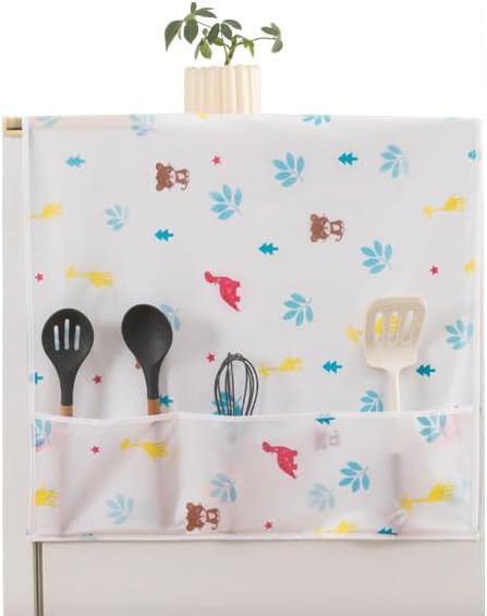 هاسثيب غطاء ثلاجة علوي من قطعة واحدة - غطاء ثلاجة مقاوم للماء لباب واحد مع 6 جيوب عملية، طباعة كرتونية وحماية من الغبار للثلاجة/الفريزر بباب واحد (130 × 54 سم)