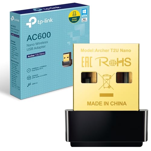 دونجل واي فاي ايه سي 600 بمنفذ USB، محول لاسلكي ثنائي النطاق بسرعة 5 جيجا للكمبيوتر الشخصي والمكتبي واللابتوب، يدعم ويندوز 11/10/8.1/8/7/اكس بي وMac OS 10.9-10.13 من تي بي-لينك (ارتشر تي 2 يو نانو)