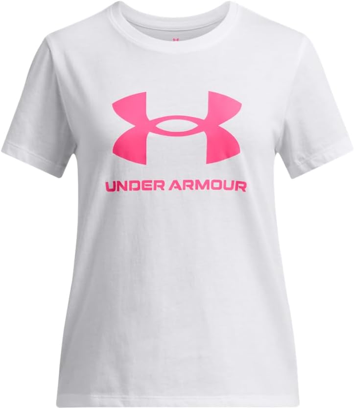 اندر ارمور تيشرت باكمام قصيرة مزين بلوجو العلامة التجارية الكبير للبنات