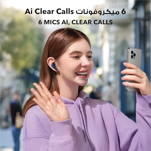 ساوند كور سماعات داخل الأذن لاسلكية P40i بخاصية الغاء الضوضاء والبيئات وصوت جهوري قوي ووقت تشغيل 60 ساعة حافظة 2 في 1 وحامل جوال IPX5 شحن لاسلكي بلوتوث 5.3 أزرق