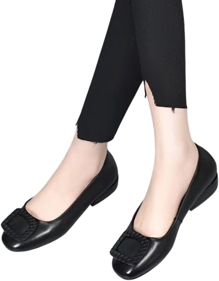 حذاء بدون كعب مسطح للنساء من ريوكسس، حذاء رسمي مريح وداعم سهل الارتداء بكعب منخفض للعمل وللملابس الكاجوال