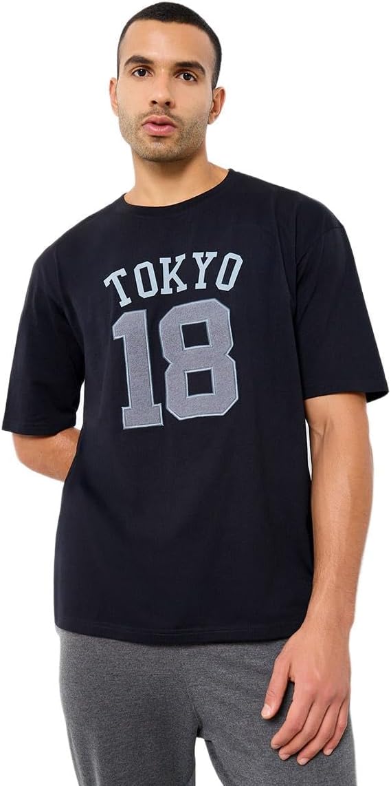 Styli Men Oversized Jersey T-Shirt With Towel Embroidery Detail -