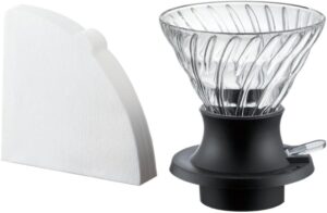 قمع تقطير القهوة من هاريو لتحضير كوب الى 4 اكواب بوضع المياه على مسحوق لاستخلاص نكهة بالتقطير زجاج بلاستيك أسود